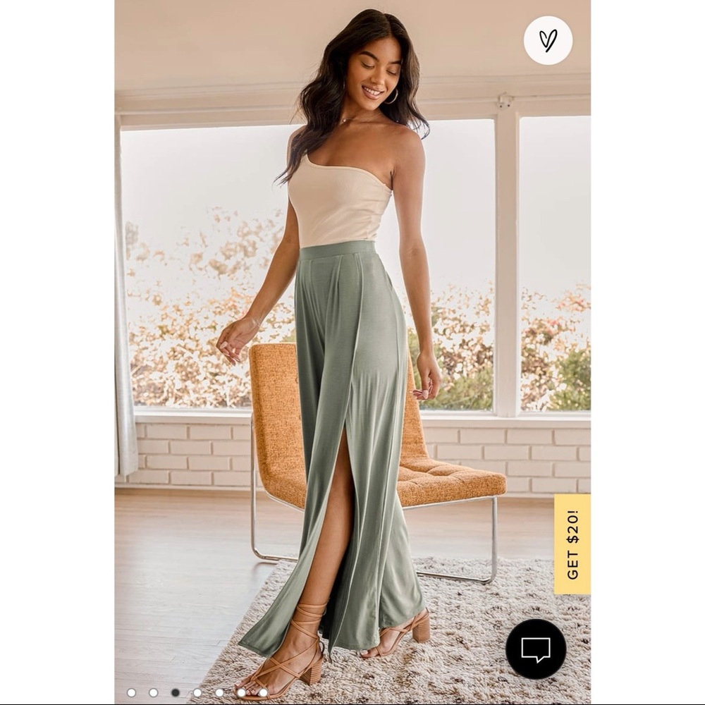 Lulu’s Knockout Sage Green Wide Leg Pants in Medium